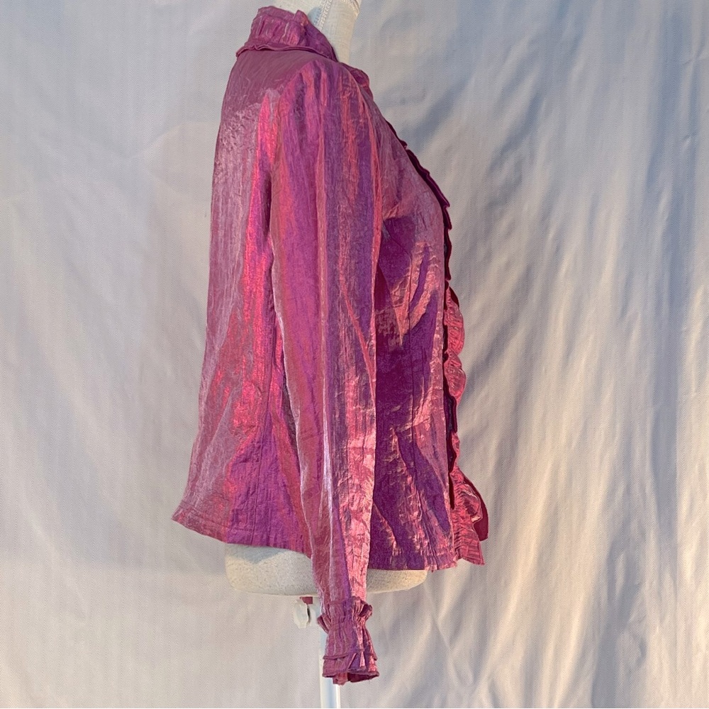 Rafael Jacket Pink Iridescent Open Front Small Tie Ruffle Front & Cuffs EUC 10 - Picture 4 of 8